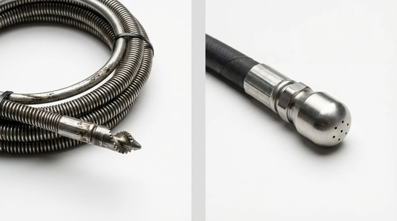 Drain snake cable and hydro jetting nozzle used for drain cleaning in Abilene, KS